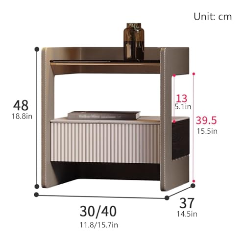 BVDHASDBT Nachttisch für Schlafzimmer, Regal, Nachttisch, mit Glasplatte, gebogenes Profil, Wohnheim und Wohnzimmer (Braun, 30 x 37 x 48 cm) von BVDHASDBT
