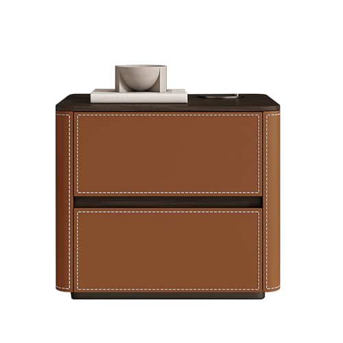 BVDHASDBT Nachttisch mit Massivholzbeinen, gebogenes Profil-Design, Schlafzimmeraufbewahrung, Schublade, einfach moderner Nachttisch für Wohnzimmer oder Schlafzimmer (Dunkelorange, 45 x 40 x 50 cm) von BVDHASDBT