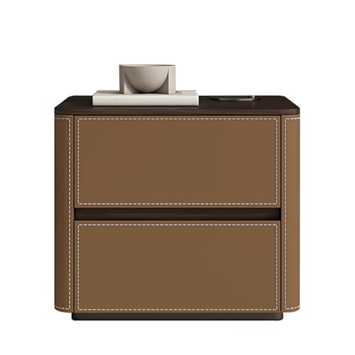 BVDHASDBT Nachttisch mit Massivholzbeinen, gebogenes Profil-Design, Schlafzimmeraufbewahrungsschublade, einfach moderner Nachttisch für Wohnzimmer oder Schlafzimmer (heller Kaffee, 45 x 40 x 50 cm) von BVDHASDBT