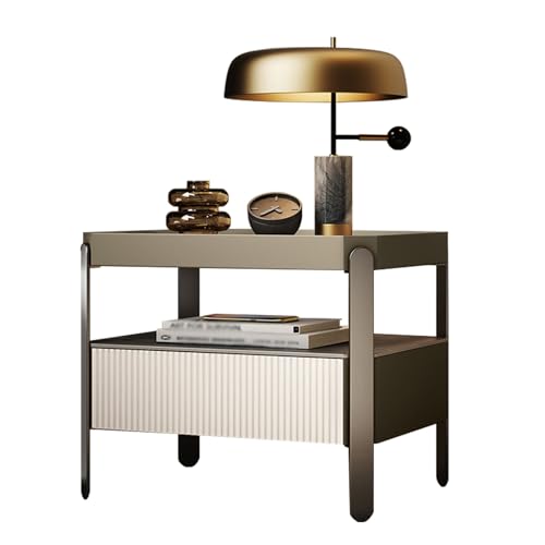 BVDHASDBT Regal, Nachttisch, kleiner Beistelltisch für Schlafzimmer, mit Glastischplatte, moderner Nachttisch für Schlafzimmer, Wohnzimmer, Büro, moderner Beistelltisch (Teebraun, 45 x 40 x 48 cm) von BVDHASDBT