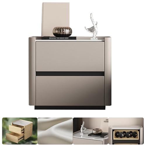 BVDHASDBT Regal Nachttisch aus Massivholz, Nachttisch, kleine Kommode, gebogenes Profil-Design für Schlafzimmer, Wohnzimmer, geschwungenes Profil-Design (Champagnergrau, 45 x 40 x 48 cm) von BVDHASDBT