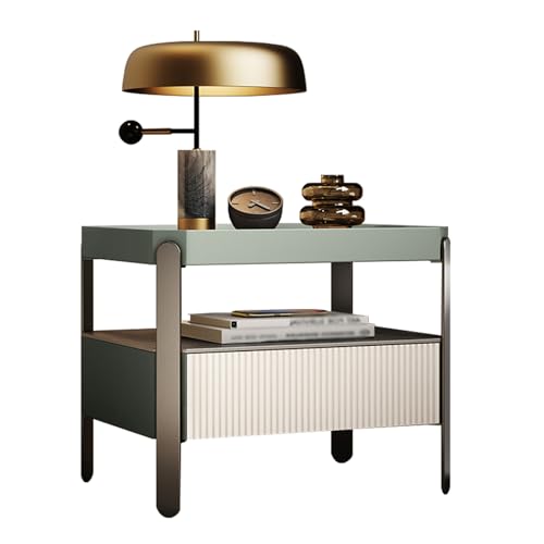 BVDHASDBT Simply Modern Nachttisch, Regal, Nachttisch, mit Glastischplatte, gebogenes Profil-Design, für Schlafzimmer, Kinderzimmer, Schrank, Wohnzimmer (Grün, 45 x 40 x 48 cm) von BVDHASDBT