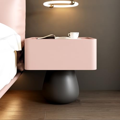 BVDHASDBT Simply Moderner Nachttisch, Nachttisch aus Holz, glatte und runde Metallfußstütze, Hochglanz-Beistelltisch, für Schlafzimmer, Schrank, Schlafsaal (Rosa, 40 x 40 x 49 cm) von BVDHASDBT