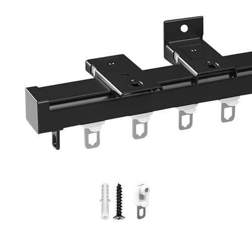 Decken-Wandhalterung, Vorhangschienensystem, Schiebegardinschiene, Raumteiler, für Wohnmobil, Erkerfenster, Raumteiler (Schwarz, 80 cm) von BVDHASDBT