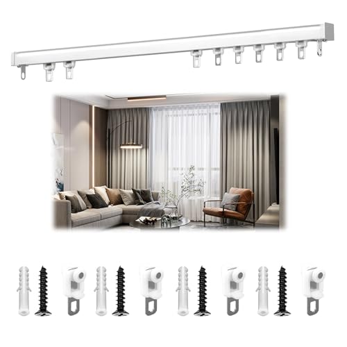 Deckenhalterung für Gardinenstange, Raumteiler-Gardinenstange, einfache Installation, Schiebevorhangschiene, für Wohnmobil, Erkerfenster, Raumteiler (Weiß, 80 cm) von BVDHASDBT