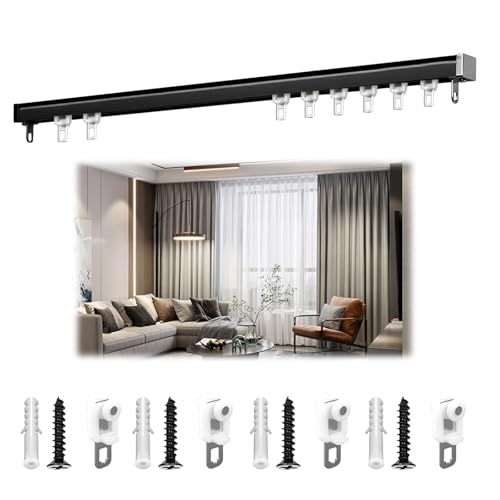 Deckenhalterung für Gardinenstange, Raumteiler-Gardinenstange, einfache Installation, Schiebevorhangschiene, für Wohnmobil, Erkerfenster, Raumteiler (schwarz, 80 cm) von BVDHASDBT