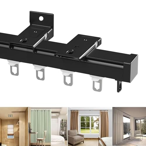 Deckenhalterung für Gardinenstange, für gebogene Duschvorhangstange, Vorhangstange mit stummen Rollen, für Wohnmobil, Erkerfenster (schwarz, 70 cm) von BVDHASDBT