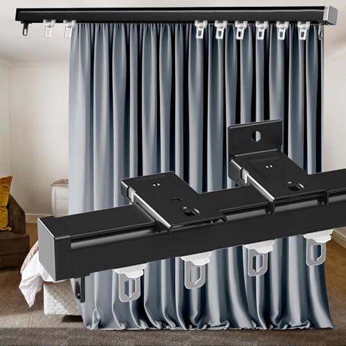 Deckenhalterung für Vorhangschiene, Schiebevorhangschiene, Raumteiler, einfache Installation, für Wohnmobil, Erkerfenster, Raumteiler (schwarz, 80 cm) von BVDHASDBT