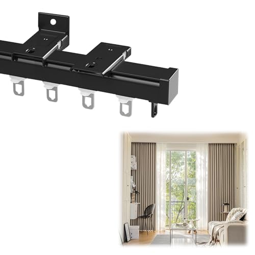 Deckenschiene aus Aluminiumlegierung, Raumteiler, für gebogene Duschvorhangstange, Wohnmobil, Erkerfenster, Raumteiler (schwarz, 160 cm) von BVDHASDBT
