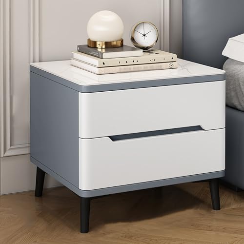 Moderner Nachttisch Aus Holz, Aufbewahrungsschublade For Das Schlafzimmer, Geschwungenes Profildesign, Moderner Beistelltisch Aus Steinplatte, For Kleine Räume, Schlafzimmer(Dark gray+white,40x40x49cm von BVDHASDBT