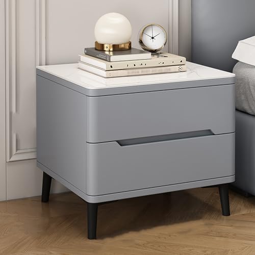 Moderner Nachttisch Aus Holz, Aufbewahrungsschublade For Das Schlafzimmer, Geschwungenes Profildesign, Moderner Beistelltisch Aus Steinplatte, For Kleine Räume, Schlafzimmer(Light gray,50x40x49cm) von BVDHASDBT