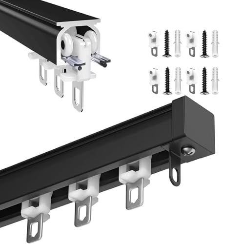 Raumteiler-Gardinenstange, Aluminiumlegierung, Deckenschiene für Vorhänge, einfache Installation, für Wohnmobil, Erkerfenster, Raumteiler (schwarz, 440 cm) von BVDHASDBT