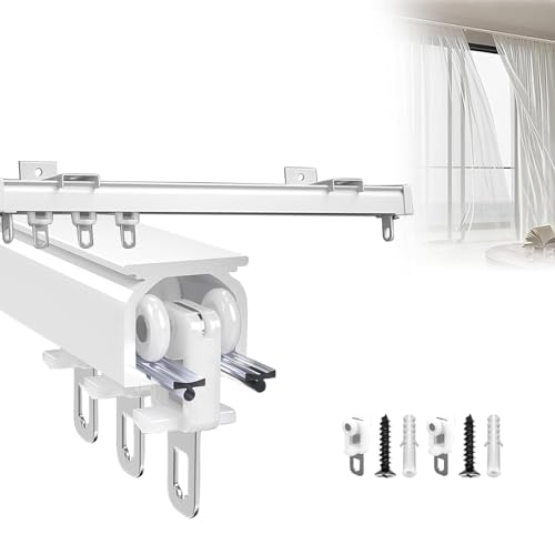 Raumteiler-Gardinenstange, Decken-/Wandmontage, Vorhangschienensystem, einfache Installation, für Vorhänge, Raumteiler, Duschvorhang (weiß, 120 cm) von BVDHASDBT