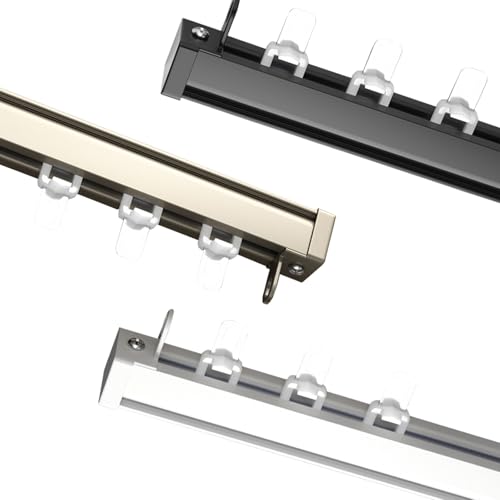 Schiebevorhangschiene, flexible Aluminium-Deckenvorhangschiene, Vorhangschienensystem, für Vorhänge, Raumteiler, Duschvorhang (schwarz, 170 cm) von BVDHASDBT