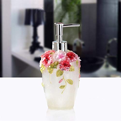 Seifenspender,360Ml Weiße Vintage Rote Geprägte Blumen Mit Grünen Blättern Liquid Dispenser Nachfüllbar Leere Mit Pumpe Dekorative Seife Shampoo Duschgel Flasche von BVFRA