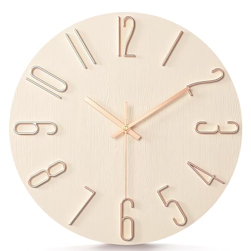 BVI BOOMERVIVI Wanduhr, Wanduhr Ohne Tickgeräusche mit Lautlosem Uhrwerk, BatteriebeTrieben, Dekorative Wanduhren mit Sekundenzeiger für Wohnzimmer, Schlafzimmer, Büro (Hellbraun) von BVI BOOMERVIVI
