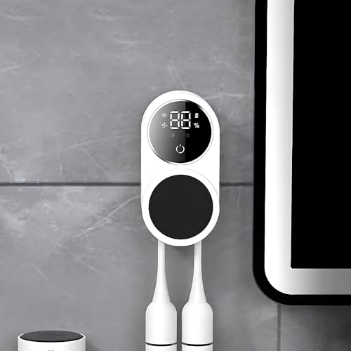 UV Zahnbürstenhalter Sterilisator, Elektrische Zahnbürstenhalter mit 2 Zahnbürstenschlitzen, ohne Bohren, Automatisch Induktiver Zahnbürstenhalter für Familie, Kinder (Weiß) von BVI BOOMERVIVI