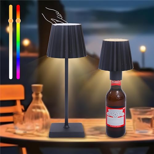 2 In1 Flaschenlampe Aufsatz LED, Tischlampe Kabellos Flaschenlampe Dimmbare IP54 Kabellose Touch Tischlampe, 3 Color+RGBW Touch Flaschenlicht Für Innen Und Außen Restaurant & Bar (B, Schwarz) von BVJKHQ