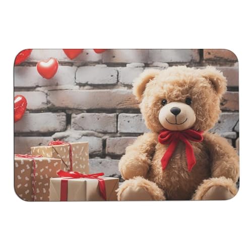 BVKWNTSA Sehr saugfähige und rutschfeste Kieselalgenmatte mit süßem Bär, Valentinstagsgeschenk, bedruckt, ein guter Helfer für Feuchtigkeitsschutz zu Hause von BVKWNTSA