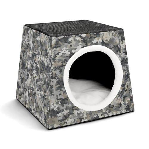 Leichte Reisebox Hundehütte Indoor & Outdoor Digital Camo Printed Indoor Dog House mit waschbarem Plüschkissen Geeignet für Hunde & Katzen von BVKWNTSA