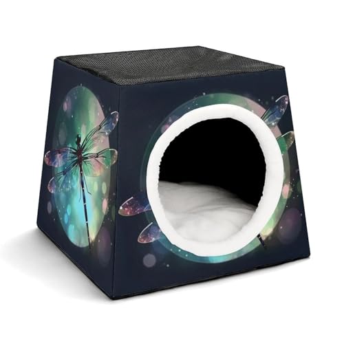Leichte Reisebox Hundehütte Indoor & Outdoor Galaxie Tier Libelle Bedruckte Indoor Hundehütte mit waschbarem Plüschkissen Geeignet für Hunde & Katzen von BVKWNTSA