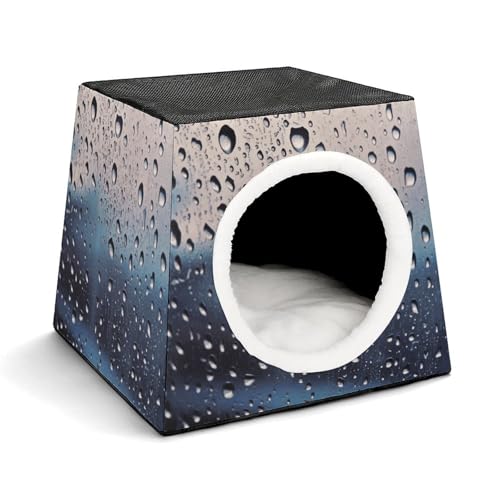 Leichte Reisebox Hundehütte Indoor & Outdoor Regentropfen auf Glas Bedruckte Indoor Hundehütte mit waschbarem Plüschkissen Geeignet für Hunde & Katzen von BVKWNTSA
