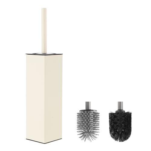 BVL WC Bürsten & Halter Weiß, Metall Toilettenbürste Inklusive 2 Bürstenköpfe, Freistehende Quadratisch Silikon Toilettenbürste für das Badezimmer von BVL