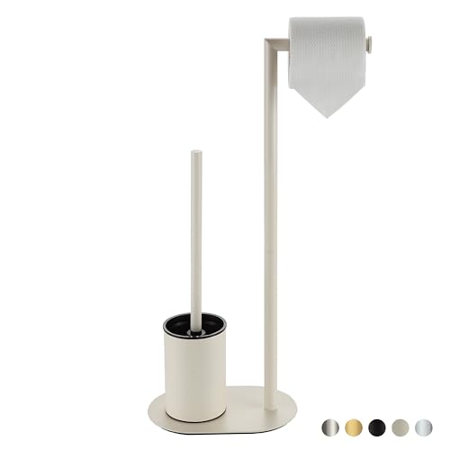 BVL WC Garnitur Weiß Matt, Edelstahl WC Garnitur mit Toilettenpapierhalter, Klobürste WC bürste Klopapierhalter Stehend von BVL