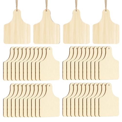 120 Stück unbehandelte Holzanhänger for Aufhängen in Kuhform, blanke DIY-Holzanhänger mit Seilen for DIY-Bastelarbeiten, Weihnachtsdekoration von BVMKNI