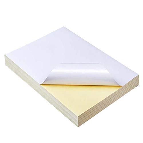 50 Blatt A4 Weiß Selbstklebende wasserdichte Aufkleber Label Glanzpapier for Tintenstrahldrucker Kopierer Weiß & Gelb von BVMKNI