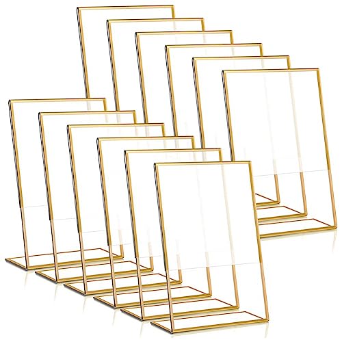 BVMKNI 12PCS Gold Rahmen Acryl Zeichen Halter Hochzeit Tisch Anzahl Halter Schräge Doppelseitige Ständer 4X6Inch Vertikale von BVMKNI