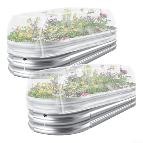 BVMKNI 2er-Pack Garten-Schutznetzabdeckungen, for Hochbeete, rechteckiges Pflanzennetz mit Kordelzug, verstellbare Seitenöffnungen, weiß, 130 x 70 x 45 cm von BVMKNI