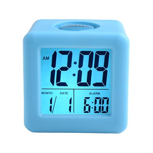 BVMKNI Digitaler LCD-Wecker mit intelligentem Licht, quadratische, Moderne Uhr mit Silikonschutz und Schlummerfunktion, Datums- und Uhrzeitanzeige 12/24 Stunden for Studenten (rot)(Blue) von BVMKNI