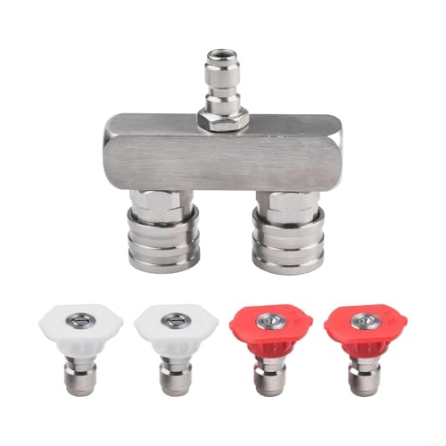 BVMKNI Effiziente 2-in-1-Düsenspitze for Hochdruckreiniger mit Zwei Düsen, mit 4 Sprühdüsen, 1/4 Zoll Schnellanschluss, 5000 PSI for Reinigen, rot und weiß von BVMKNI