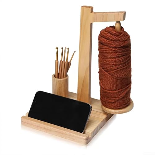BVMKNI Garnhalter aus Holz for Häkeln und Stricken mit Telefonständer, Garnhalter for Häkeln und Stricken, magnetischer Garnhalter-Spinner, for Häkelliebhaber () (Holzfarbe) von BVMKNI