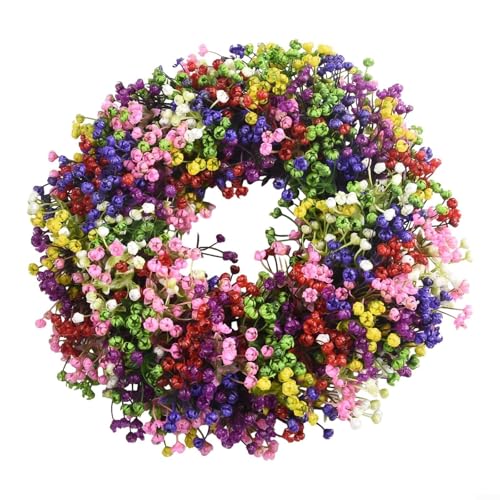 BVMKNI Künstlicher Frühlings-Schleierkraut-Kranz, dekorative Blumengirlande for die Haustür, Sommer-Wanddekoration for Aufhängen, rundes Blumenarrangement, 40 cm von BVMKNI