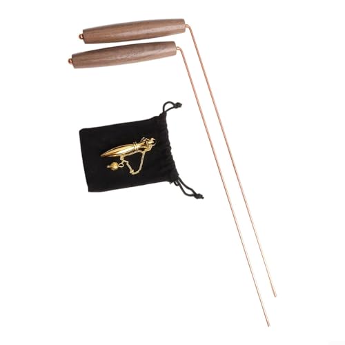 BVMKNI Wünschelruten-Set aus Kupfer – Wünschelrute mit natürlichem Walnussgriff for Jagdwerkzeuge, hohe Empfindlichkeit, einstellbare Länge von BVMKNI