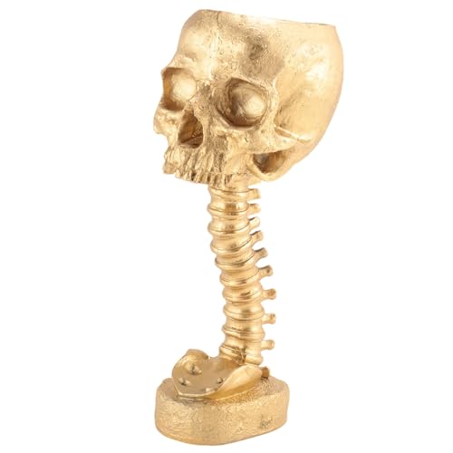 Blumentopf Harz Totenkopf und Halter für Wirbelsäule Totenkopf Set Polyresin Totenkopf Dekoration Halloween Totenkopf Menschlicher Retro Blume Wiederverwendbare Einfach zu bedienen Gold von BVMKNI