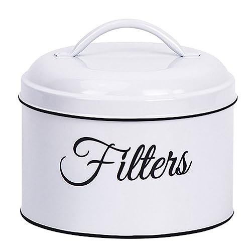 Kaffeefilterhalter-Korb, Kaffeefilter-Aufbewahrung mit Deckel, runder Kaffeefilterbehälter for die Theke, weiß(White) von BVMKNI