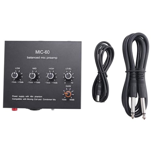 MIC-60 3-Band-Equalizer Symmetrischer Mikrofonvorverstärker Mikrofonvorverstärker mit -Kabel und 6,5-mm-Kabel Einfache Installation Einfach zu bedienen von BVMKNI