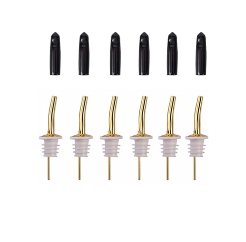 Weinflaschengießer Flaschenausgießer Alkoholflaschen Korken für Flaschen mit konischem Auslauf Barzubehör Set 12 St. (Gold 6 pourer 6cap) von BVMKNI