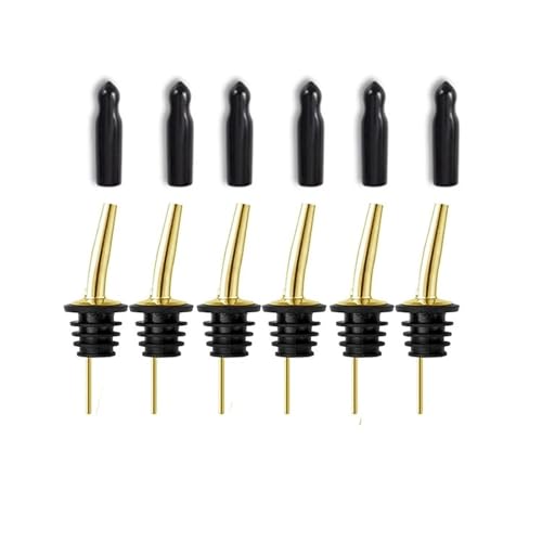 Weinflaschengießer Flaschenausgießer Alkoholflaschen Korken für Flaschen mit konischem Auslauf Barzubehör Set 12 St. (GoldB 6Pourer 6Cap) von BVMKNI