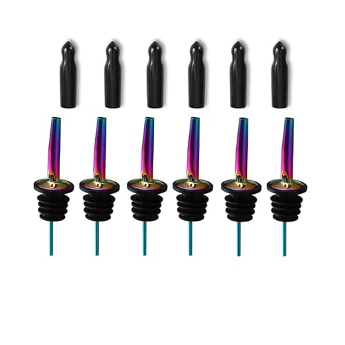 Weinflaschengießer Flaschenausgießer Alkoholflaschen Korken für Flaschen mit konischem Auslauf Barzubehör Set 12 St. (Rainbow6Pourer6Cap) von BVMKNI