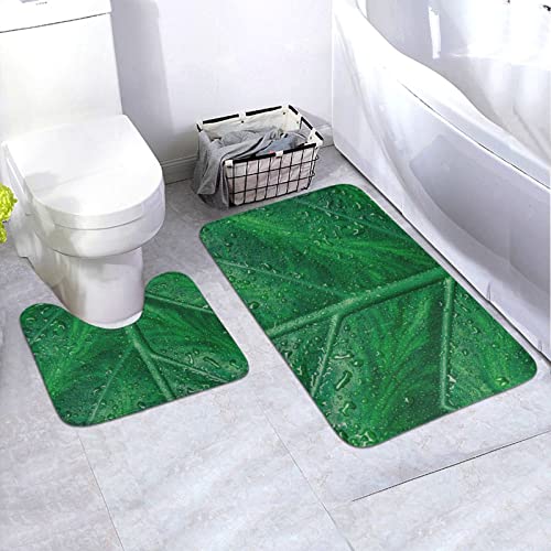 BVMPRS Badezimmerteppich, Motiv: grüne Blätter, waschbar, rutschfest, U-Form, WC-Vorleger-Set, 2-teilig von BVMPRS