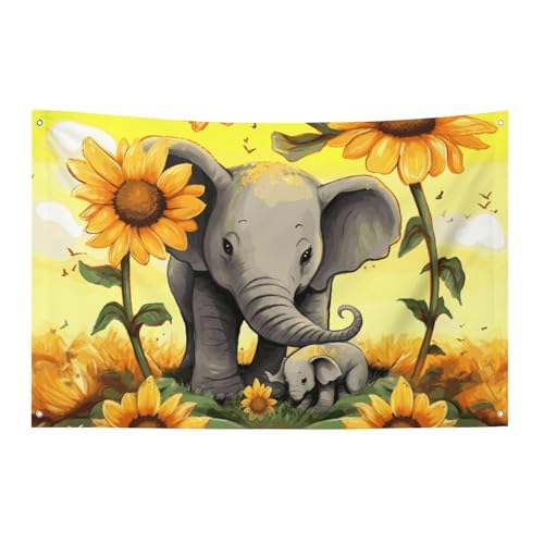 Saisonale Gartenflaggen Frühlingshausdekoration Mutter und Baby Elefant Sonnenblumen doppelseitige Hofflaggen für Outdoor Festival Dekoration Saisonale Gartenflaggen Frühlingshausdekoration Mutter und Baby Elefant Sonnenblumen doppelseitige Hofflaggen für Outdoor Festival Dekoration von BVNMT