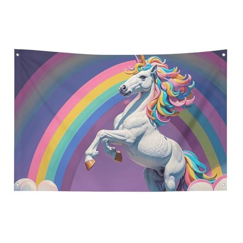 Saisonale Gartenflaggen Frühlingshausdekoration Pferd stehend in Regenbogen doppelseitige Hofflaggen für Outdoor Festival Dekoration von BVNMT