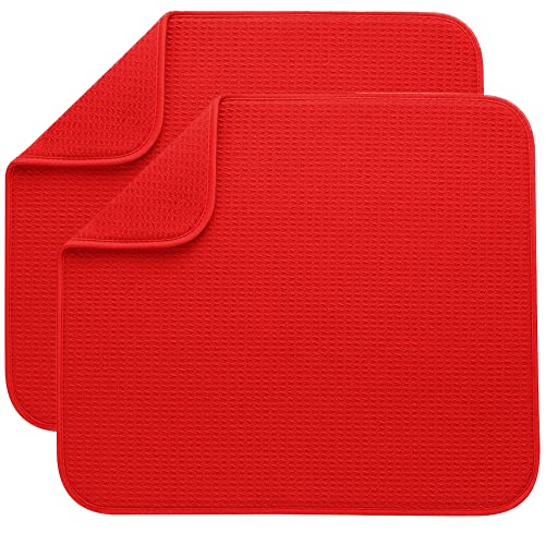 BW&HM Abtropfmatte Geschirr Mikrofaser Abtropfmatte Spüle Dish Drying Mat Saugstarke Wendbare Schnell Trocknend 40CM X 46CM 2 Stück Rot von BW&HM