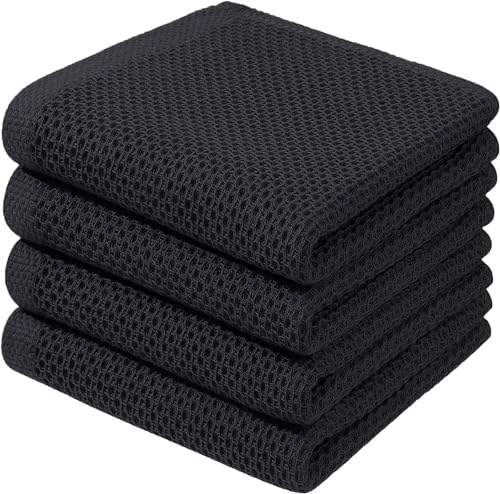 BW&HM Geschirrtücher Baumwolle Geschirrhandtücher Küchentücher Küchenhandtücher Spültücher 33x74 cm 4 Stück Schwarz von BW&HM
