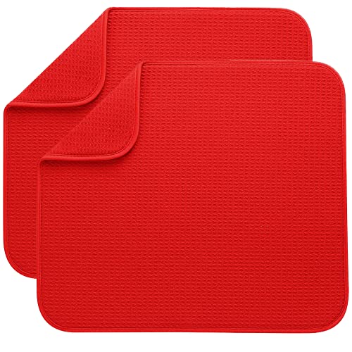 BW&HM Mikrofaser Abtropfmatte zum Trocknen von Teller, Besteck Schnelltrocknend und Pflegeleicht 40CM X 46CM 2 Stück Rot von BW&HM