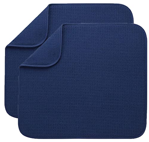 Mikrofaser-Abtropfmatte für die Küche, super saugfähig, Abtropfmatte, Abtropfmatte für Arbeitsplatte, Tischplatte, 40 cm x 46 cm, 2 Stück, Marineblau von BW&HM